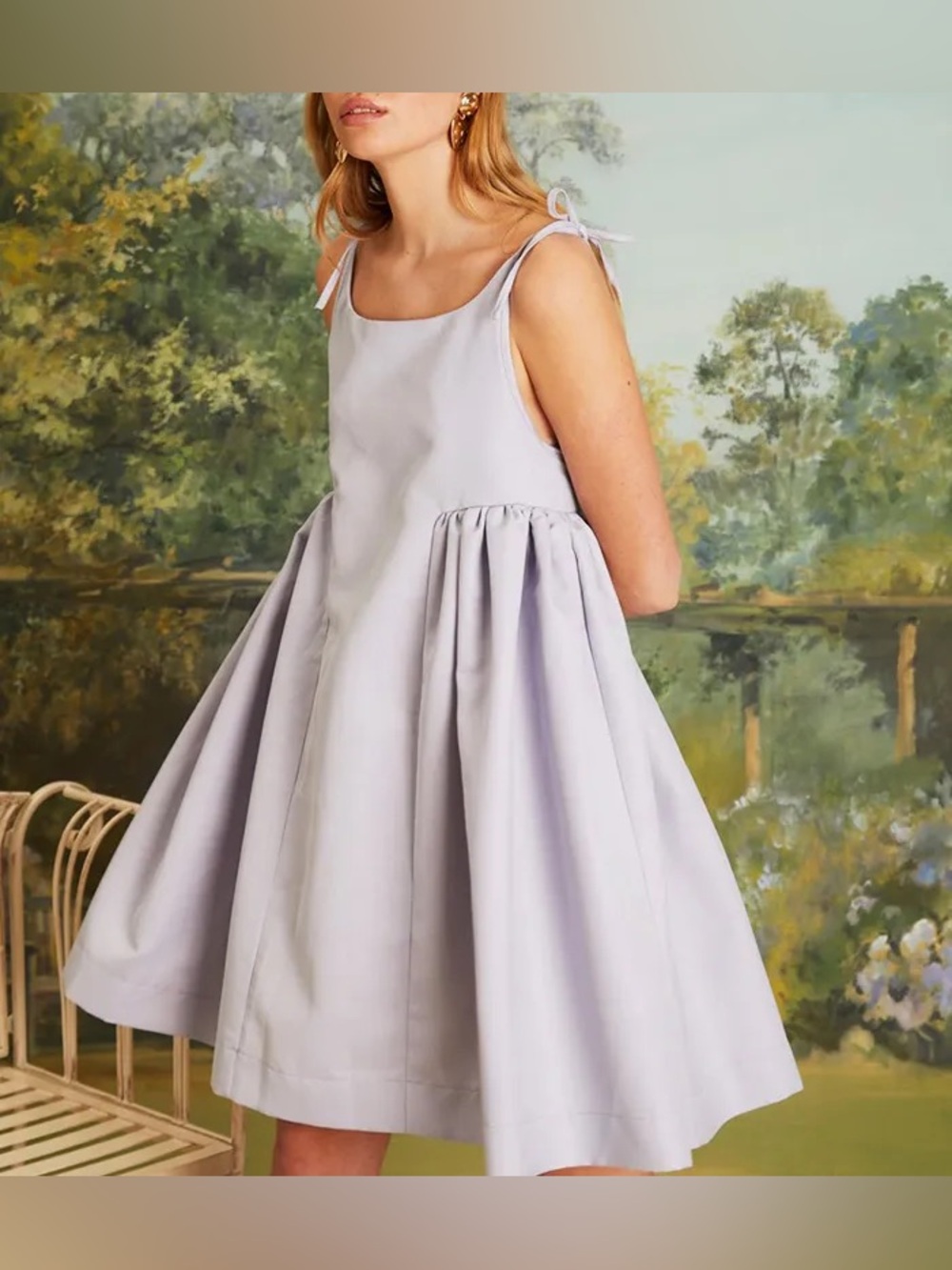 Sister Jane Pansy Puff Pinafore Light Blue Pleated Bow Tank Dress Small Women’s